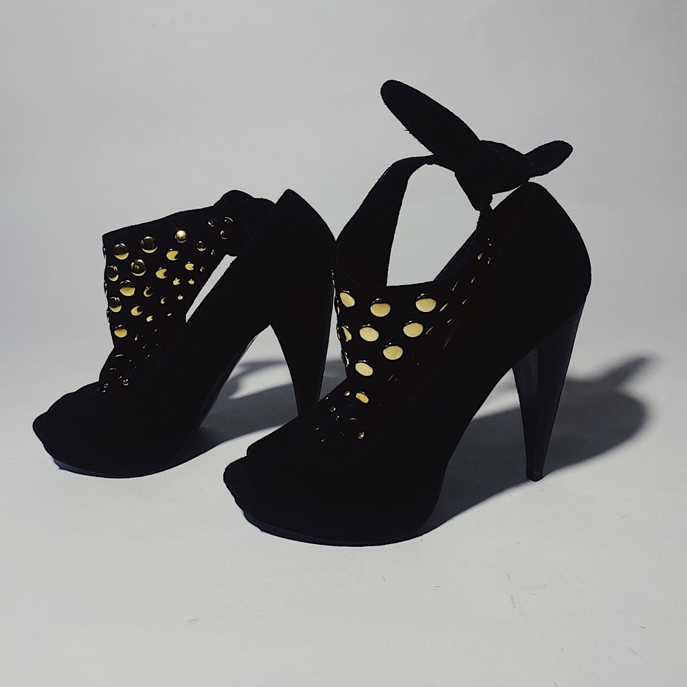 Black Suede / Gold Studded / Tied Heel - NWOT